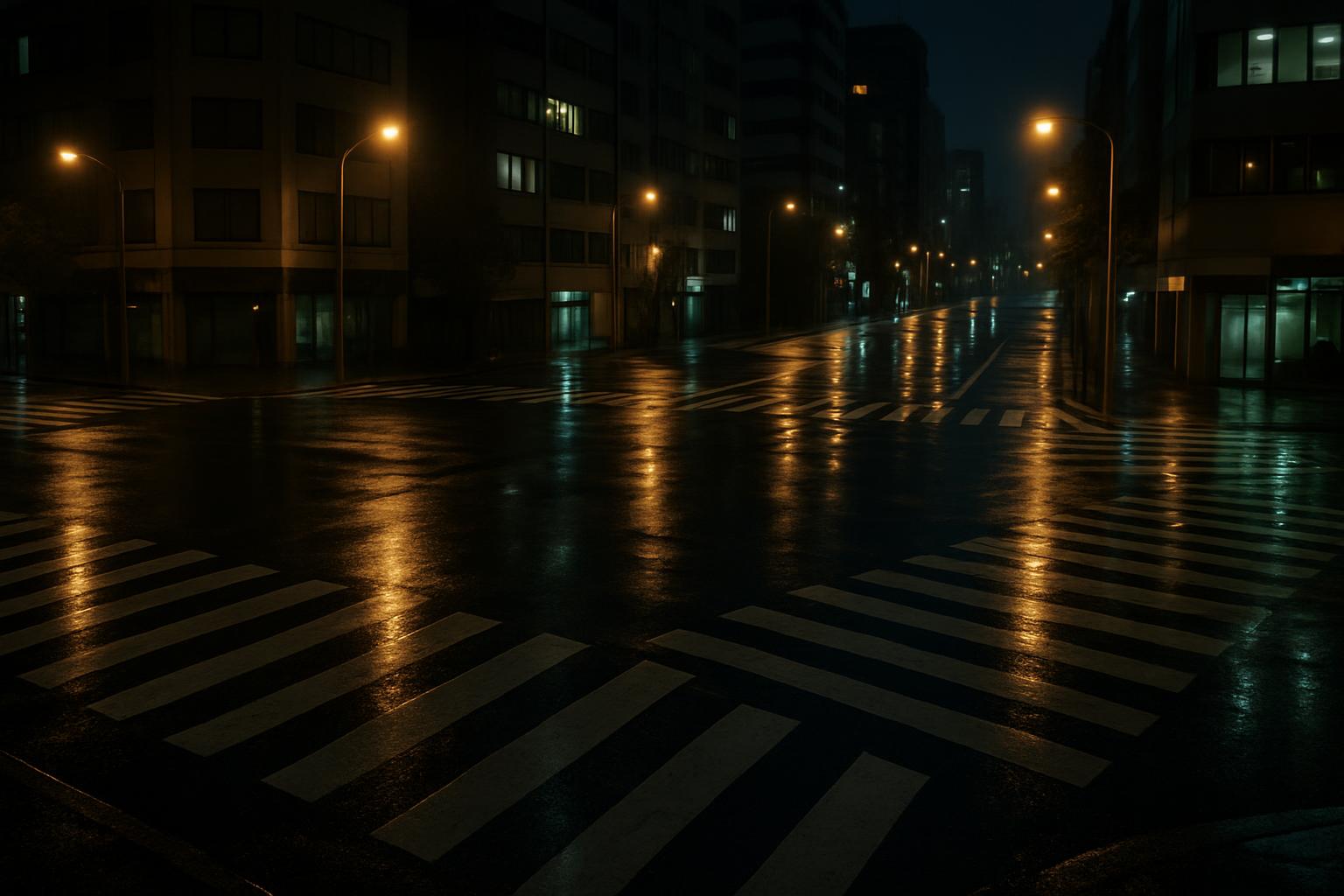 雨上がりの夜の交差点