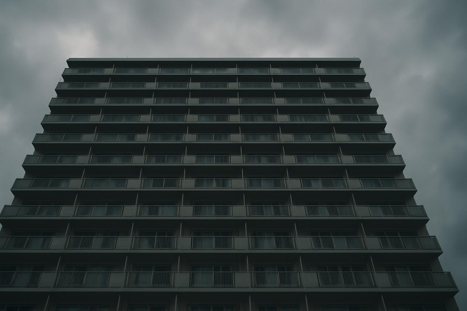 曇り空の下の高層集合住宅