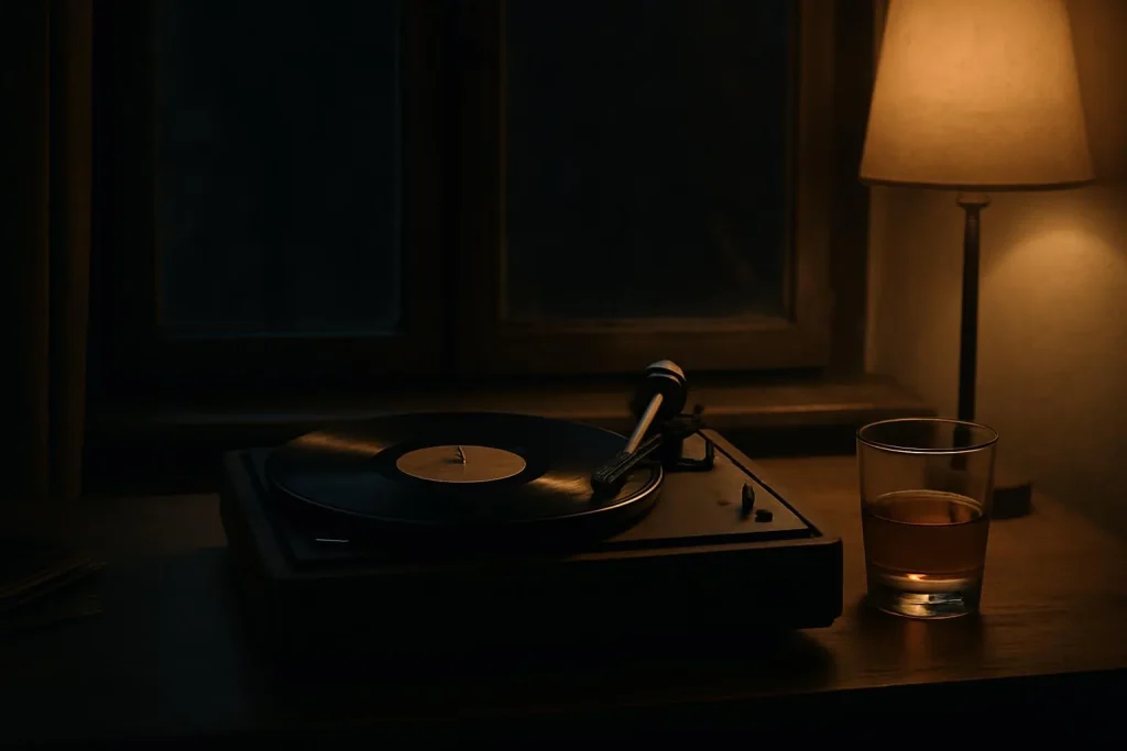 夜の部屋のレコードプレーヤー