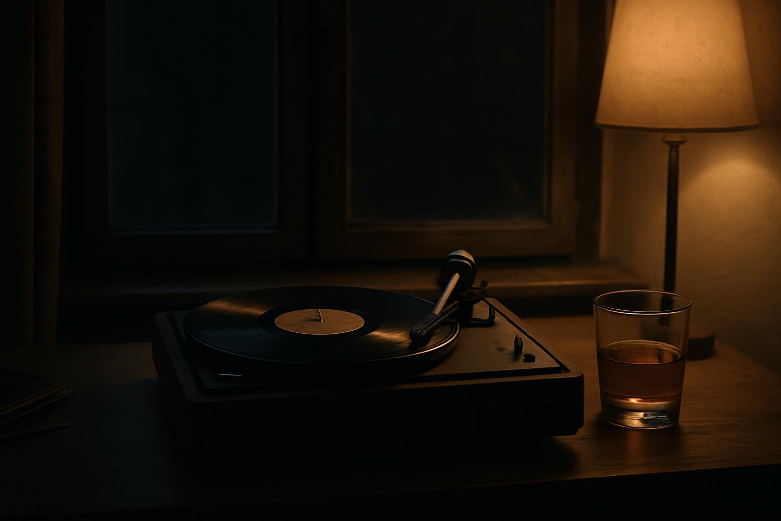 夜の部屋のレコードプレーヤー